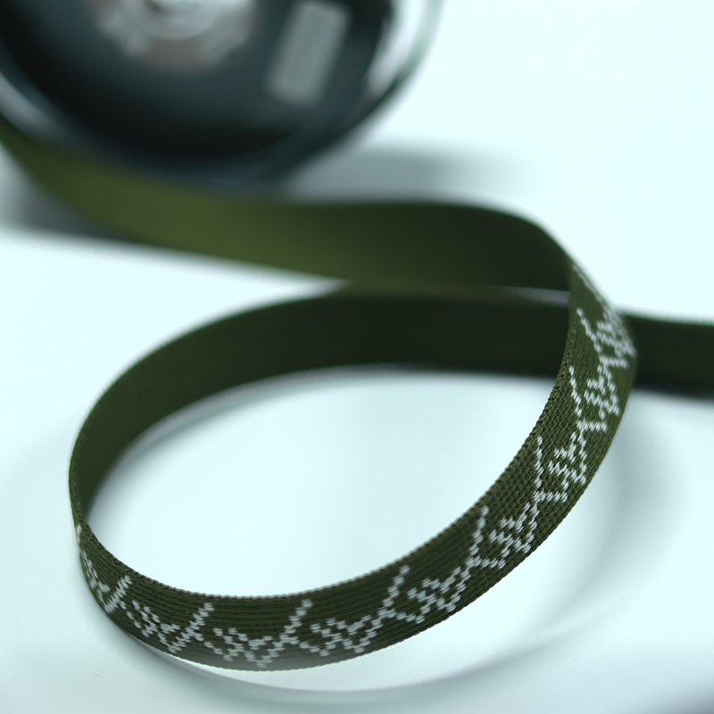 Jacquard Webbing with Green Woven Patterns