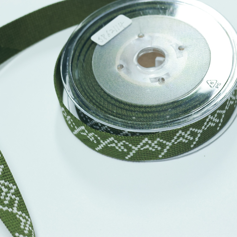 Jacquard Webbing with Green Woven Patterns